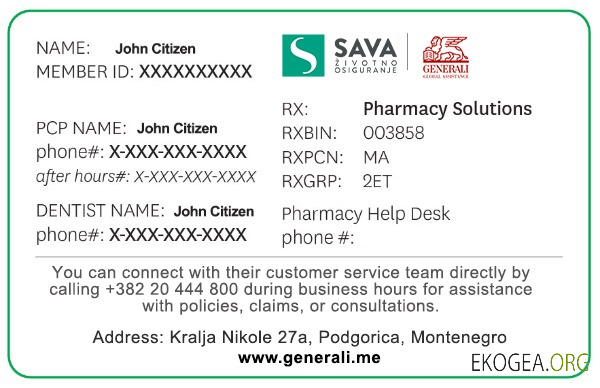 Carte d'assurance maladie du Monténégro